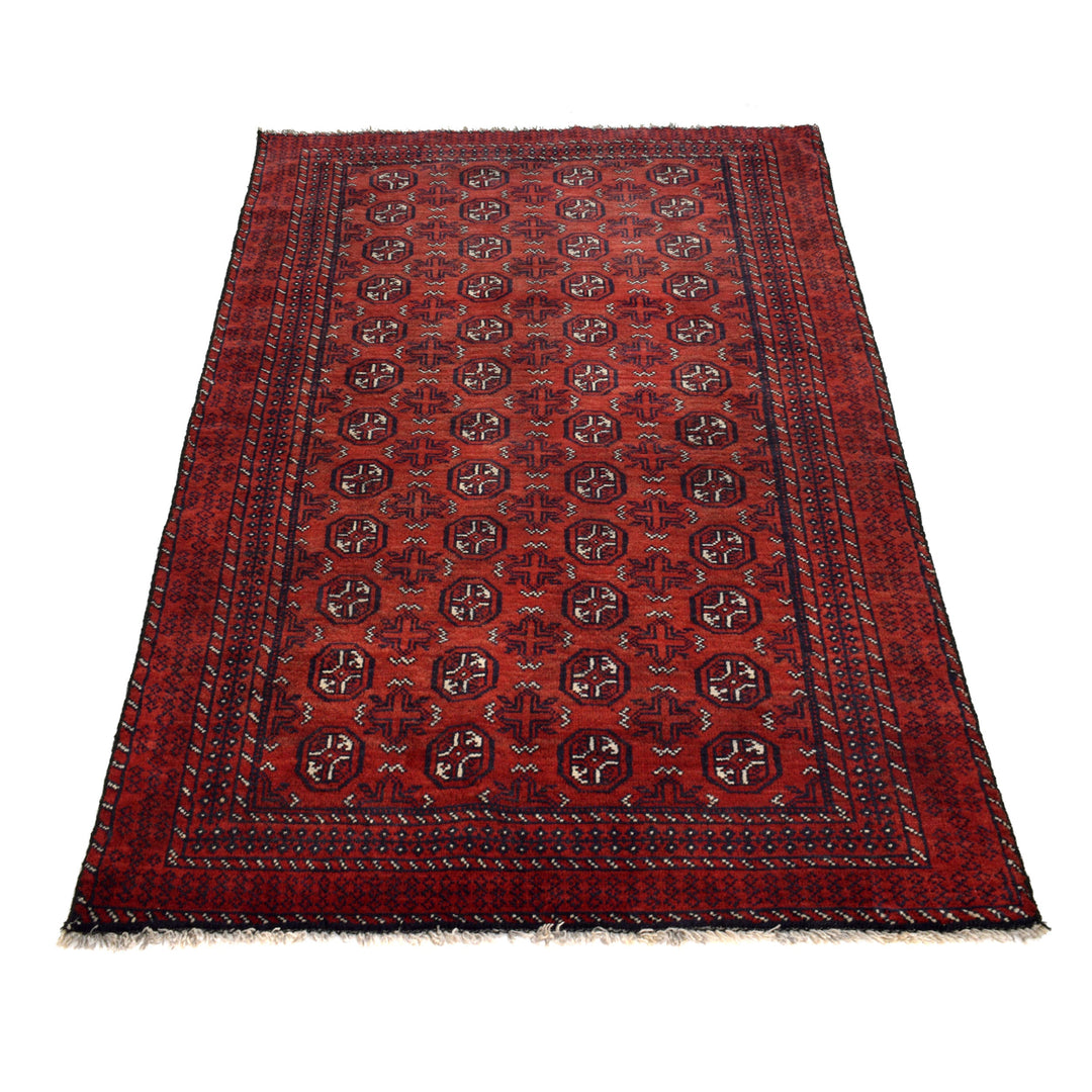 Red Afghan Baluchi Rug 3' 4" x 5' 11" Hand-Knotted detail