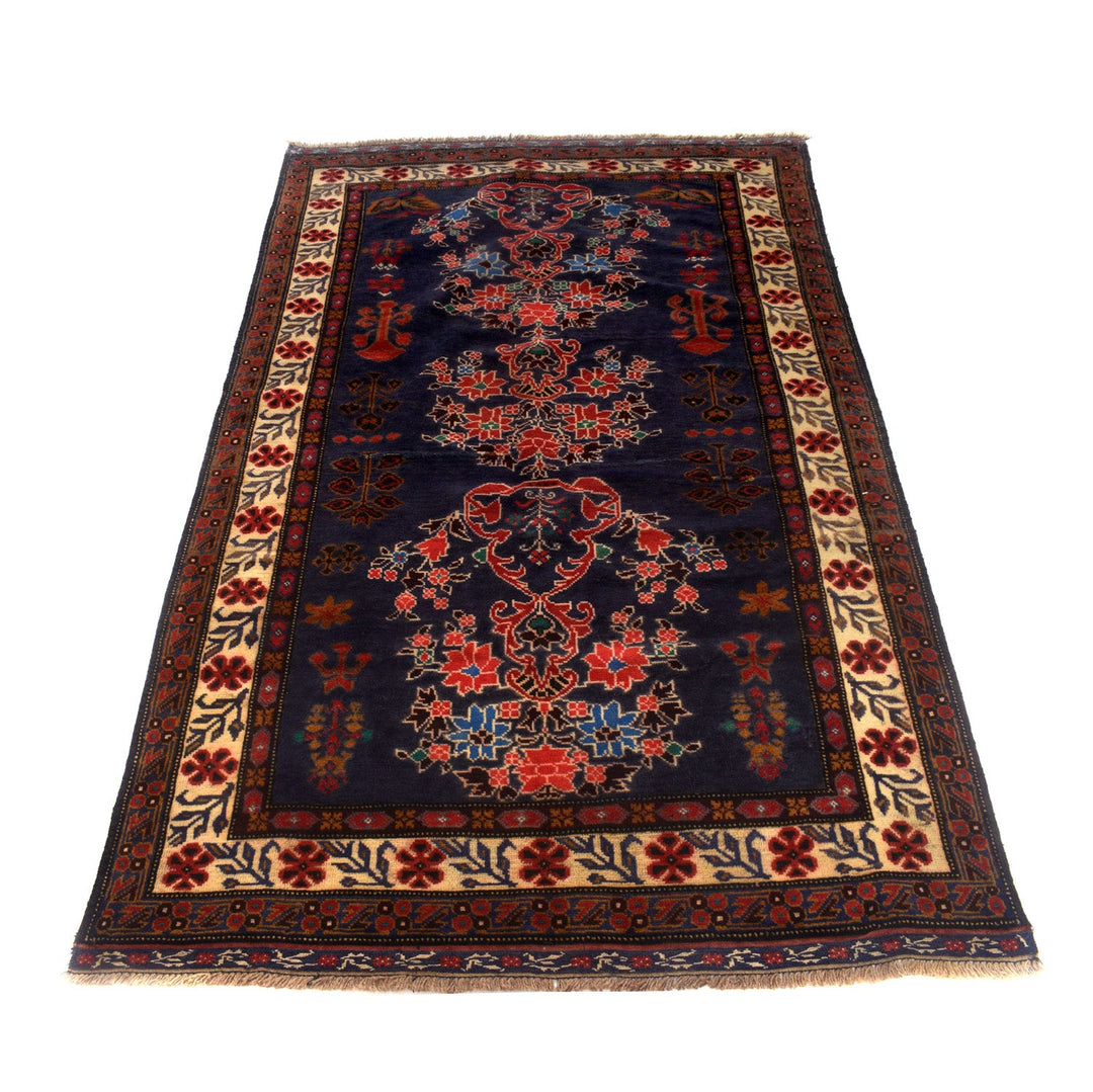 Navy Blue Afghan Baluchi Rug 4' 0" x 7' 3" Hand-Knotted detail