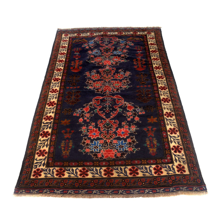 Navy Blue Afghan Baluchi Rug 4' 0" x 7' 3" Hand-Knotted detail