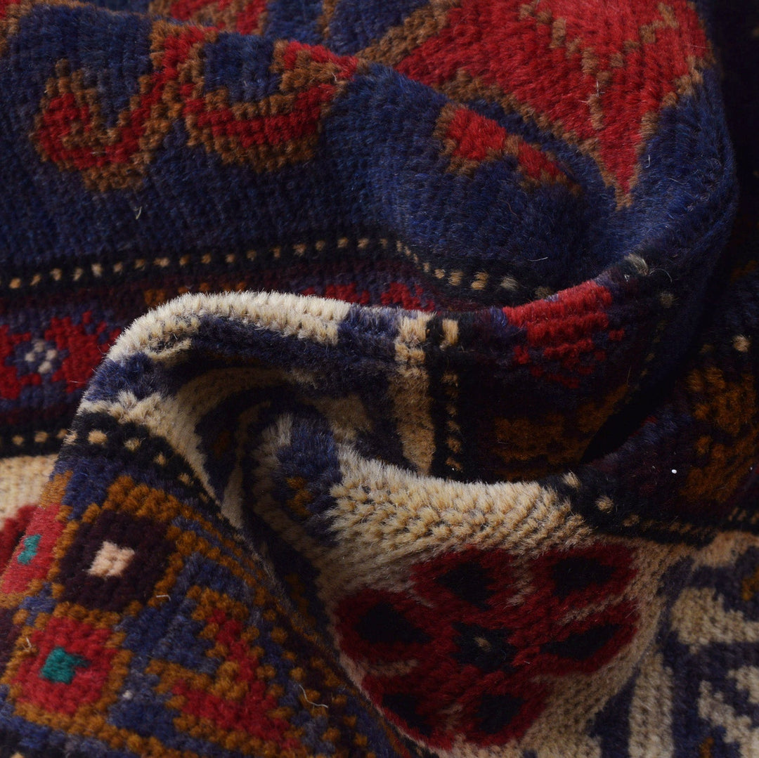 Navy Blue Afghan Baluchi Rug 4' 0" x 7' 3" Hand-Knotted field