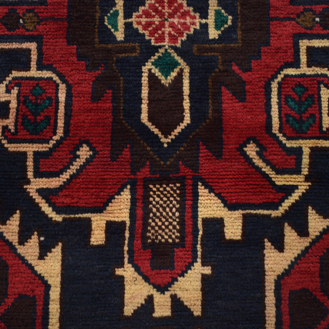 Afghan Baluchi Rug 3'6" x 6'3" Hand-Knotted close-up