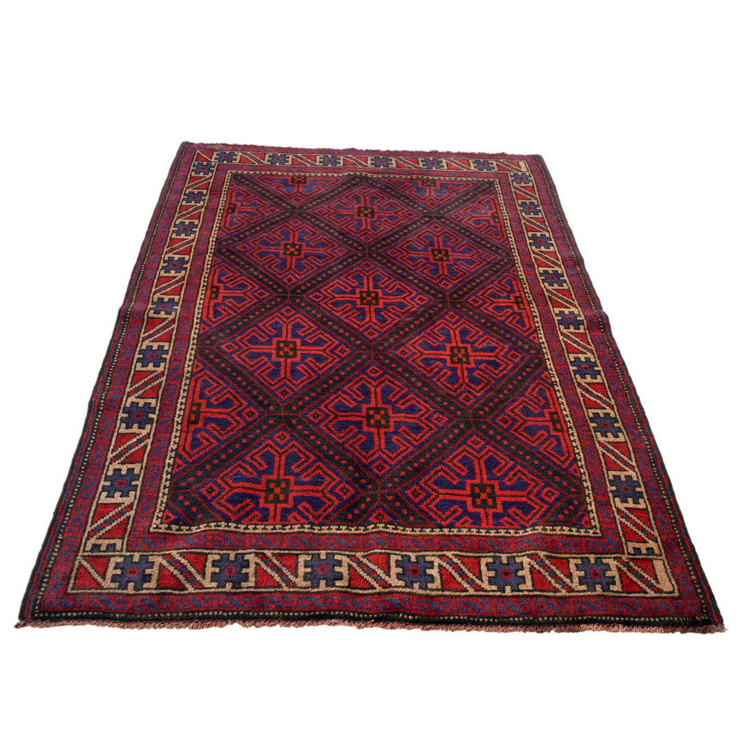 Afghan Baluchi Rug 4' 0" x 6' 4" Hand-Knotted detail