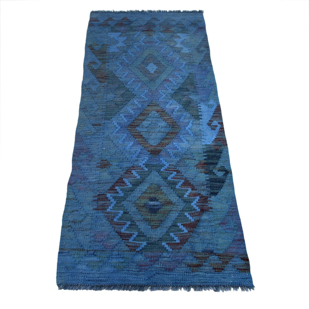 Blue Color Overdyed Kelim Runner 2' 1" x 5' 1" - No. AL69348