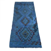 Blue Color Overdyed Kelim Runner 2' 1" x 5' 1" - No. AL69348