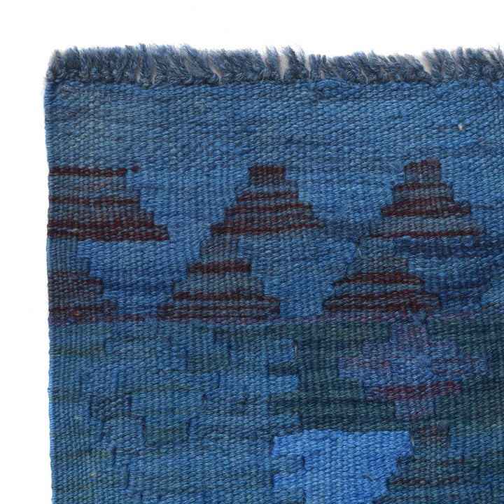 Blue Color Overdyed Kelim Runner 2' 1" x 5' 1" - No. AL69348