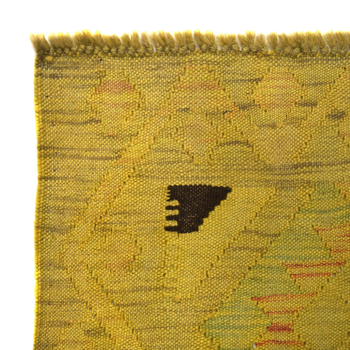 Yellow Afghan Overdyed Kilim Rug 3' 6" x 4' 7" Flat-Weave view