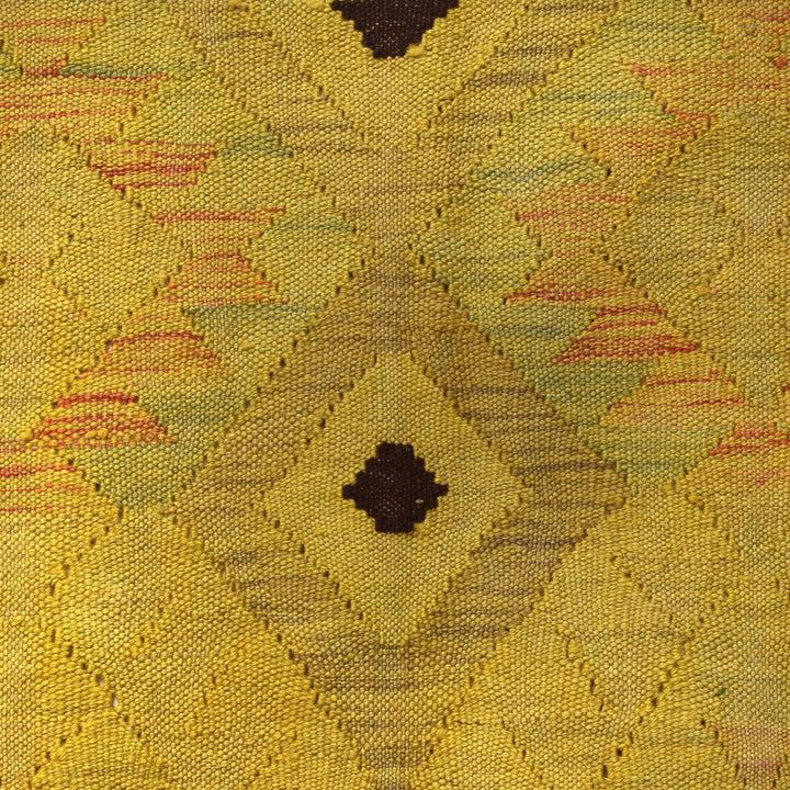 Yellow Afghan Overdyed Kilim Rug 3' 6" x 4' 7" Flat-Weave close-up