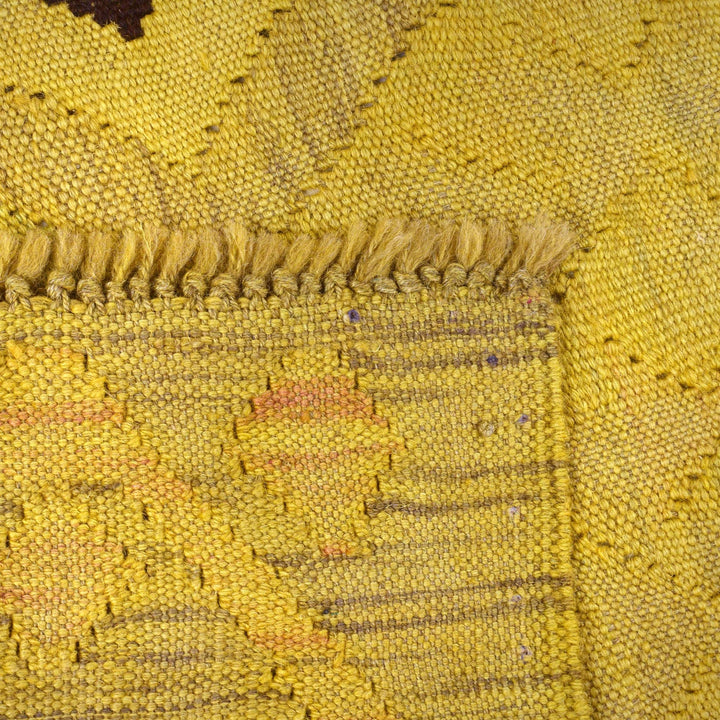 Yellow Afghan Overdyed Kilim Rug 3' 6" x 4' 7" Flat-Weave pattern