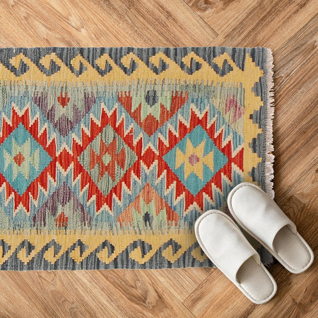 Handmade Turkish Design Wool Kilim 1' 11" x 2' 8" - No. AL20099
