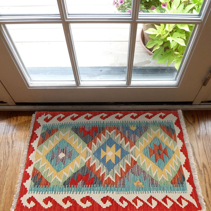 Hand Knotted Afghan Style Kilim 2' 0" x 2' 9" - No. AL33802