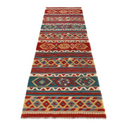 Colorful Flat-Weave Wool Kilim Runner 3' 9" x 12' 8" - No. AL31161