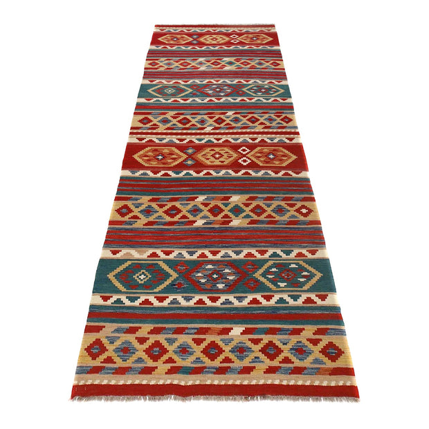 Colorful Flat-Weave Wool Kilim Runner 3' 9" x 12' 8" - No. AL31161