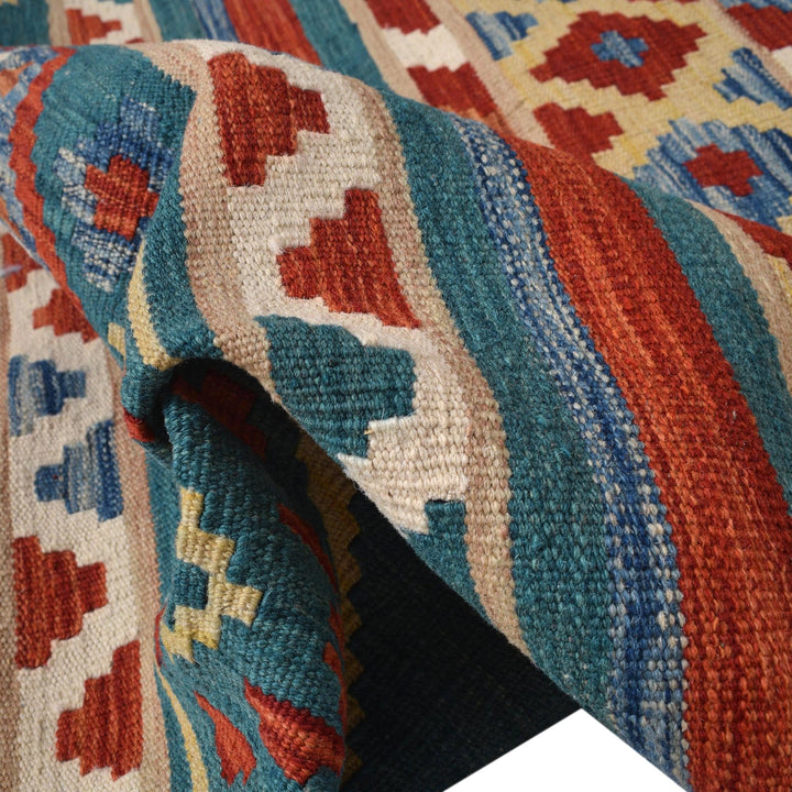 Colorful Flat-Weave Wool Kilim Runner 3' 9" x 12' 8" - No. AL31161