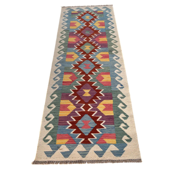 Colorful Flat-Weave Wool Kilim Runner 2' 0" x 6' 10" - No. AL97698