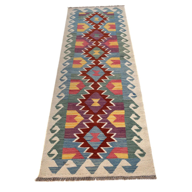 Colorful Flat-Weave Wool Kilim Runner 2' 0" x 6' 10" - No. AL97698