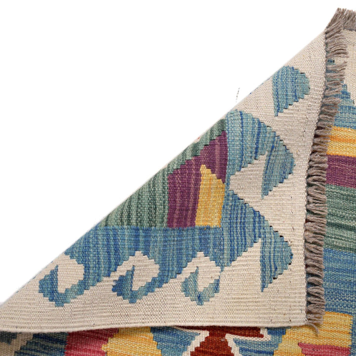 Colorful Flat-Weave Wool Kilim Runner 2' 0" x 6' 10" - No. AL97698
