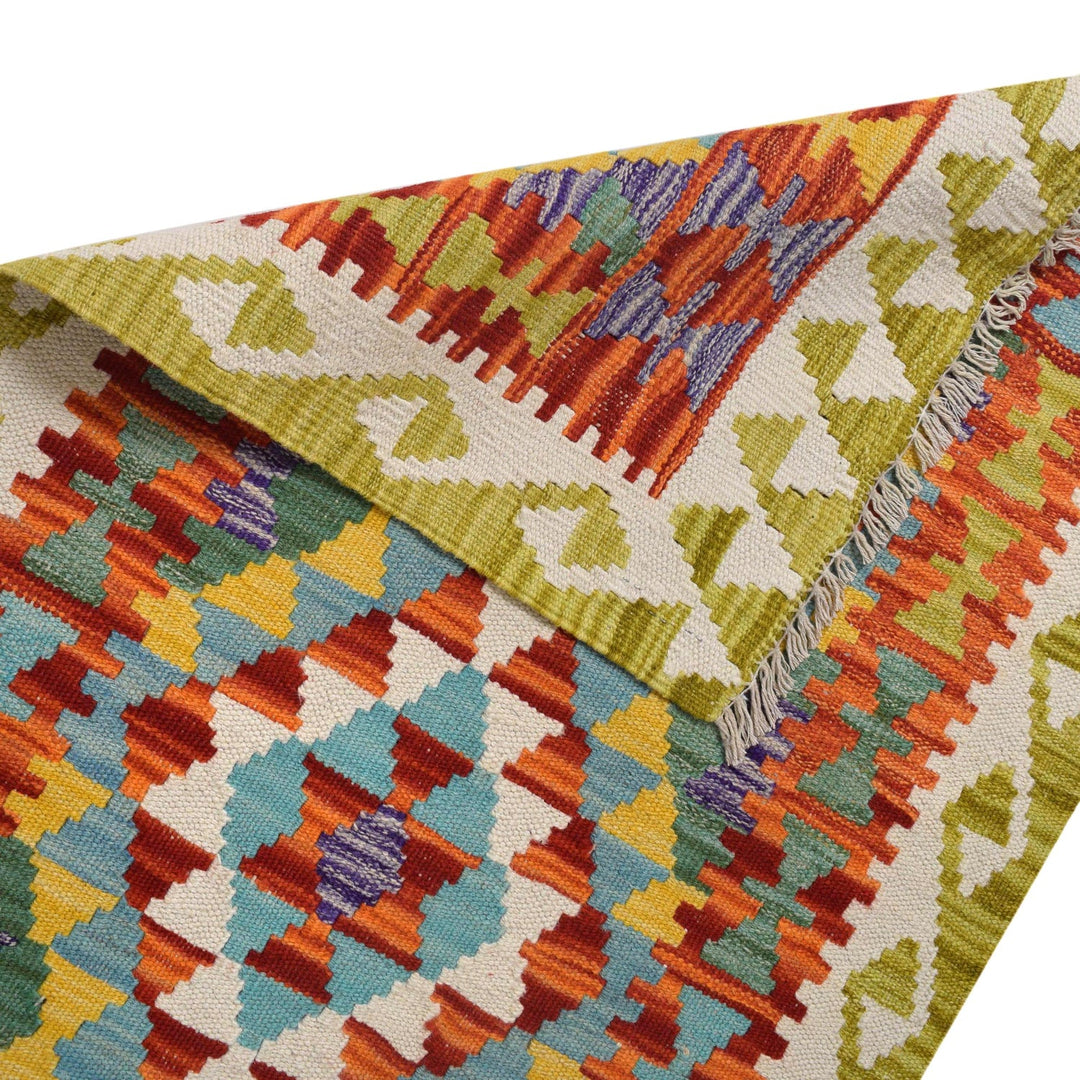 Colorful Flat-Weave Wool Kilim Runner 2' 3" x 6' 6" - No. AL90972