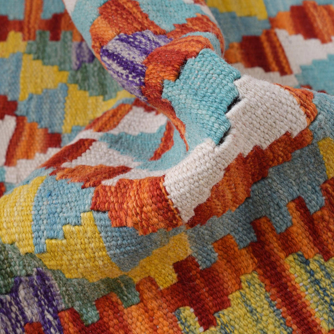 Colorful Flat-Weave Wool Kilim Runner 2' 3" x 6' 6" - No. AL90972