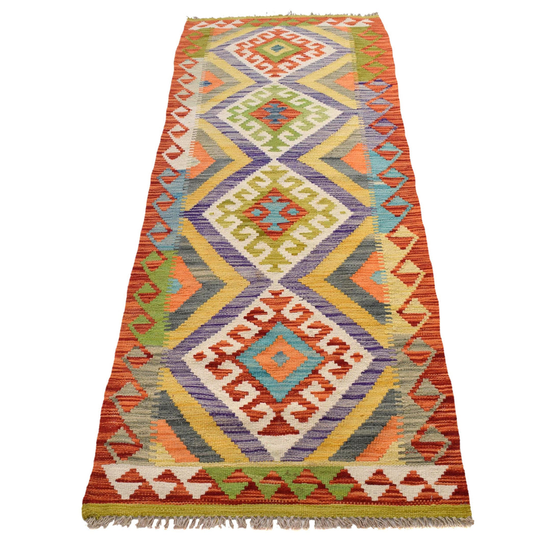 Afghan Vegetable Kilim Rug 2' 3" x 6' 6" Flat-Weave detail