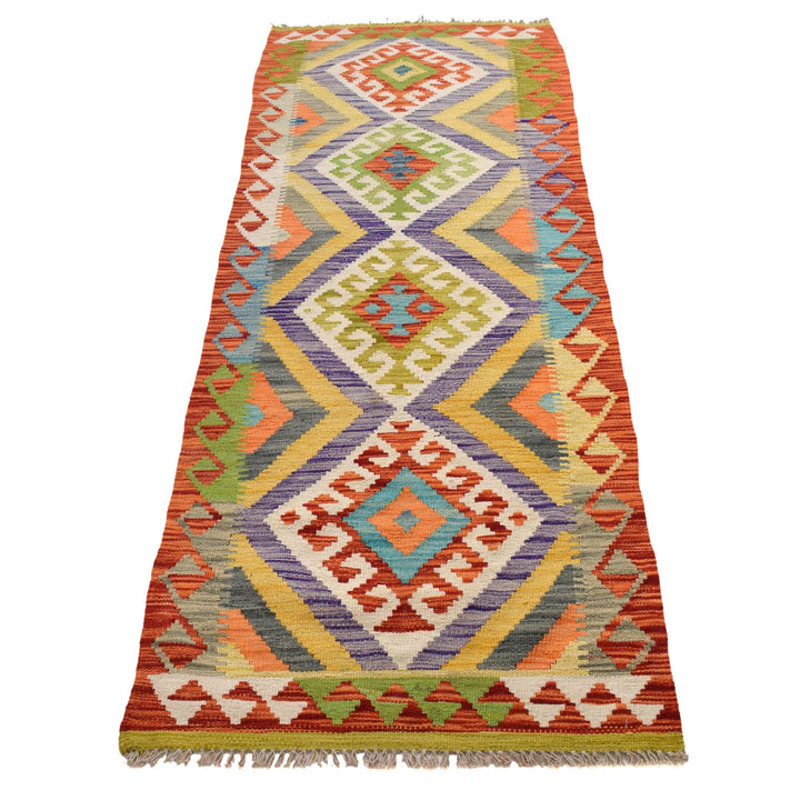 Afghan Vegetable Kilim Rug 2' 3" x 6' 6" Flat-Weave detail