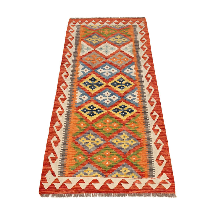 Colorful Flat-Weave Wool Kilim Runner 2' 8" x 6' 6" - No. AL84018