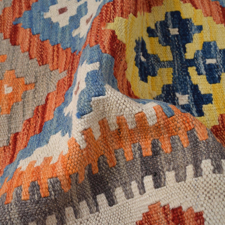 Colorful Flat-Weave Wool Kilim Runner 2' 8" x 6' 6" - No. AL84018