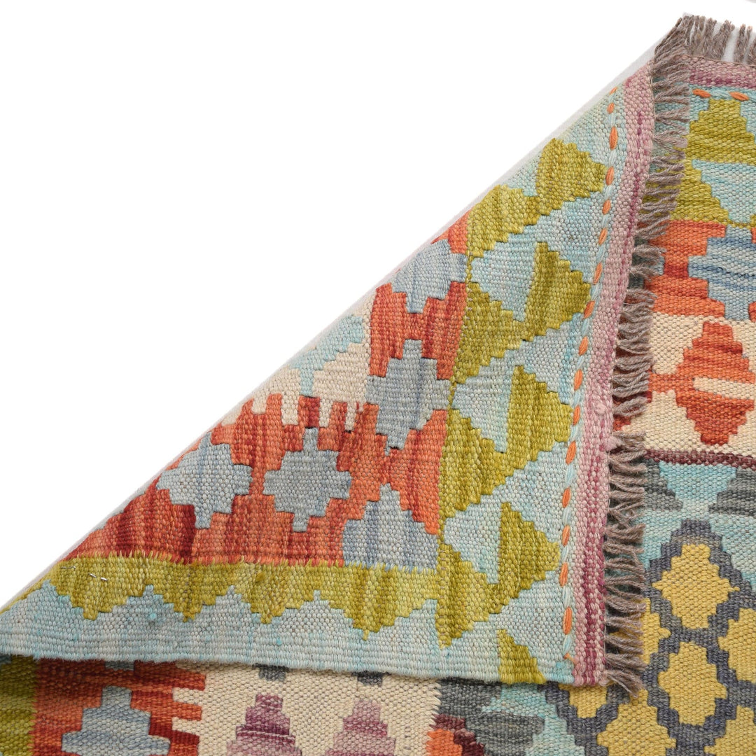 Colorful Flat-Weave Wool Kilim Runner 2' 8" x 6' 10" - No. AL89131