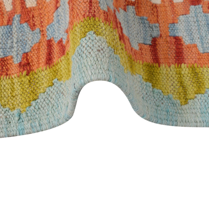 Colorful Flat-Weave Wool Kilim Runner 2' 8" x 6' 10" - No. AL89131