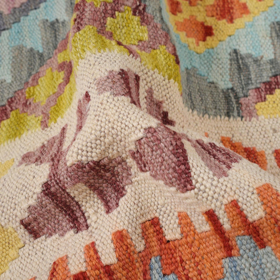 Colorful Flat-Weave Wool Kilim Runner 2' 8" x 6' 10" - No. AL89131