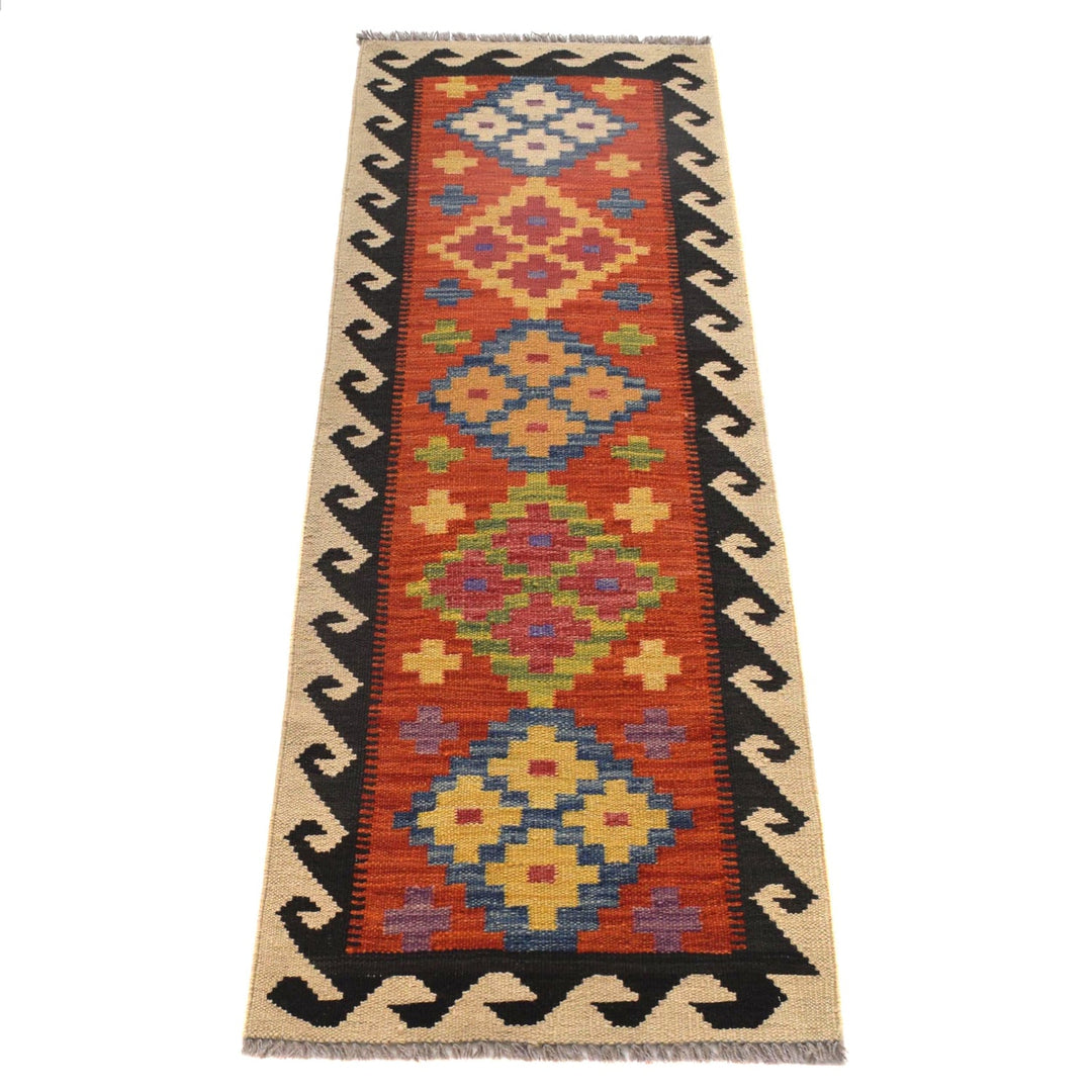 Colorful Flat-Weave Wool Kilim Runner 1' 8" x 4' 11" - No. AL81920