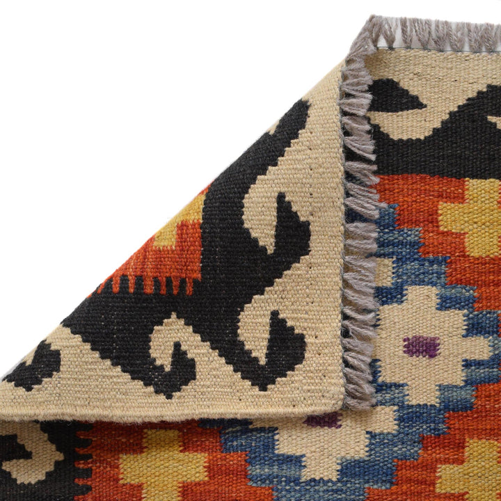 Colorful Flat-Weave Wool Kilim Runner 1' 8" x 4' 11" - No. AL81920