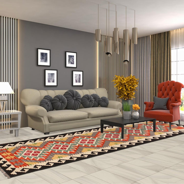 Hand Knotted Afghan Style Kilim Runner 2' 9" x 8' 0" - No. AL66167