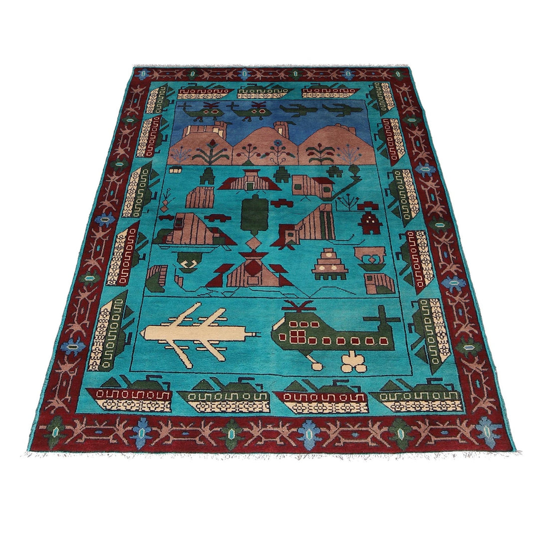 Handcrafted Afghan War Rug 4' 0" x 6' 0" - No. AL24000