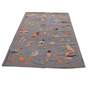 Gray Color Embroidery Flat Weave Kilim 3' 11" x 6' 5" - No. AL61566