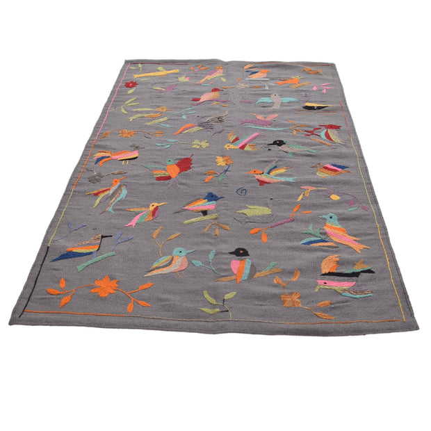 Gray Color Embroidery Flat Weave Kilim 3' 11" x 6' 5" - No. AL61566