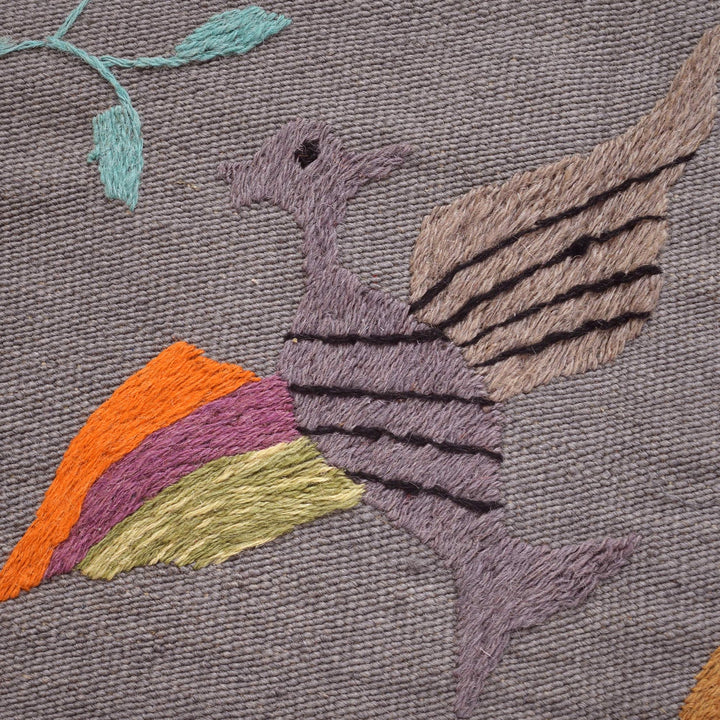 Gray Color Embroidery Flat Weave Kilim 3' 11" x 6' 5" - No. AL61566