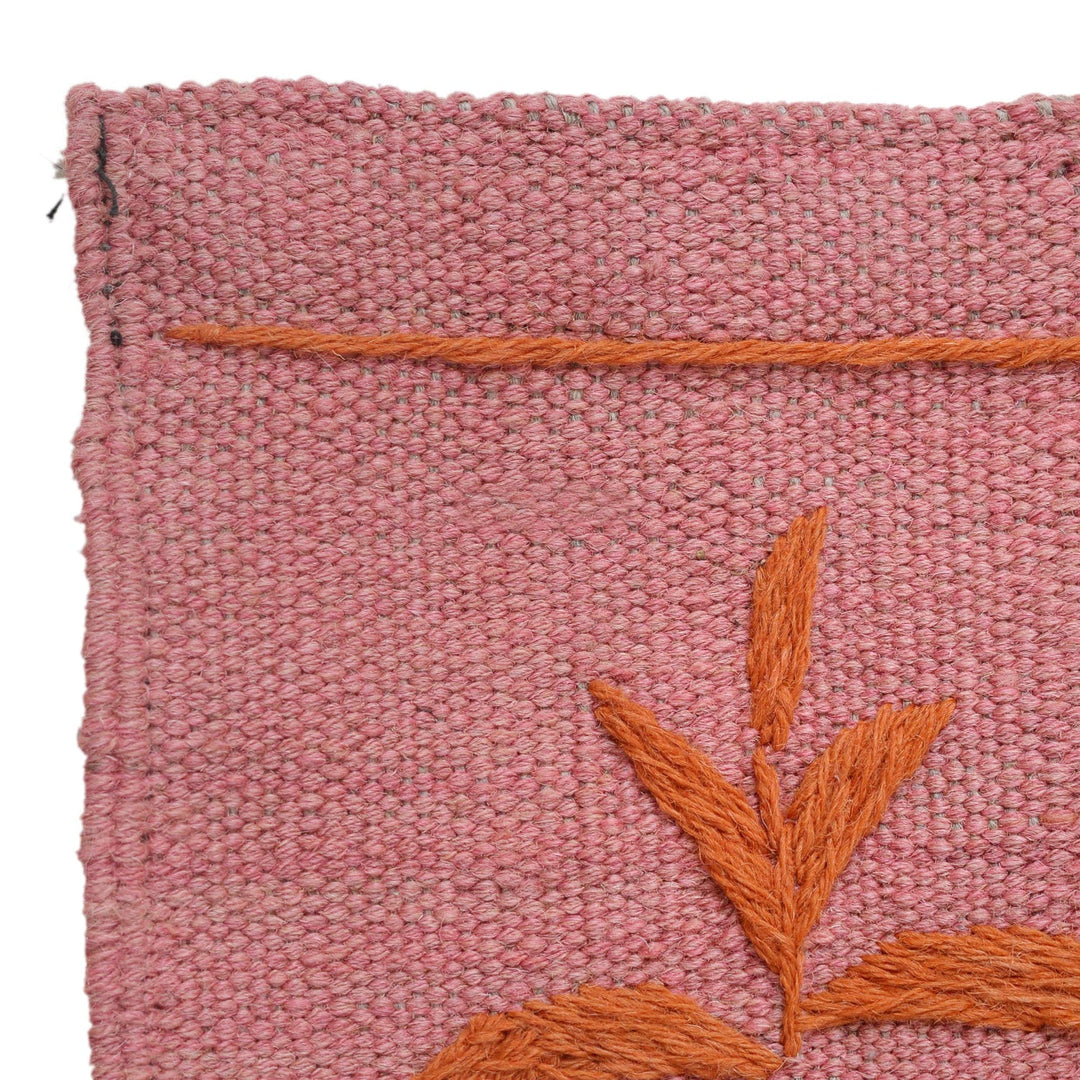Pink Color Embroidery Flat Weave Kilim 3' 9" x 5' 10" - No. AL98913