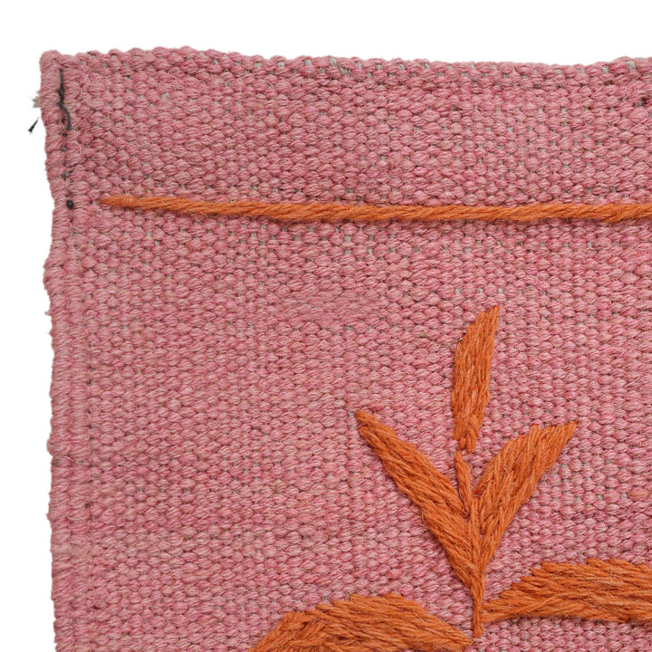 Pink Color Embroidery Flat Weave Kilim 3' 9" x 5' 10" - No. AL98913