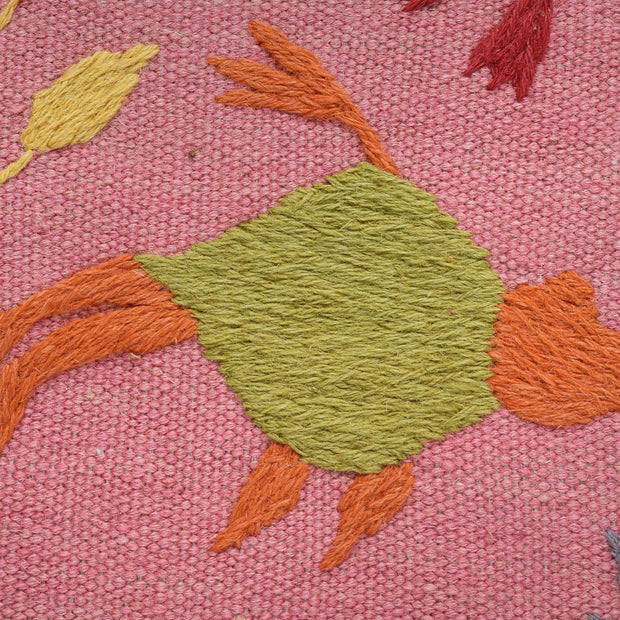 Pink Color Embroidery Flat Weave Kilim 3' 9" x 5' 10" - No. AL98913