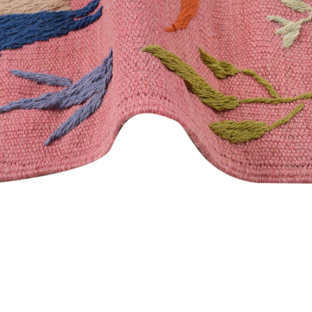 Pink Color Embroidery Flat Weave Kilim 3' 9" x 5' 10" - No. AL98913