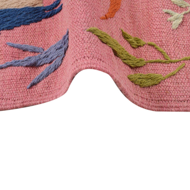 Pink Color Embroidery Flat Weave Kilim 3' 9" x 5' 10" - No. AL98913