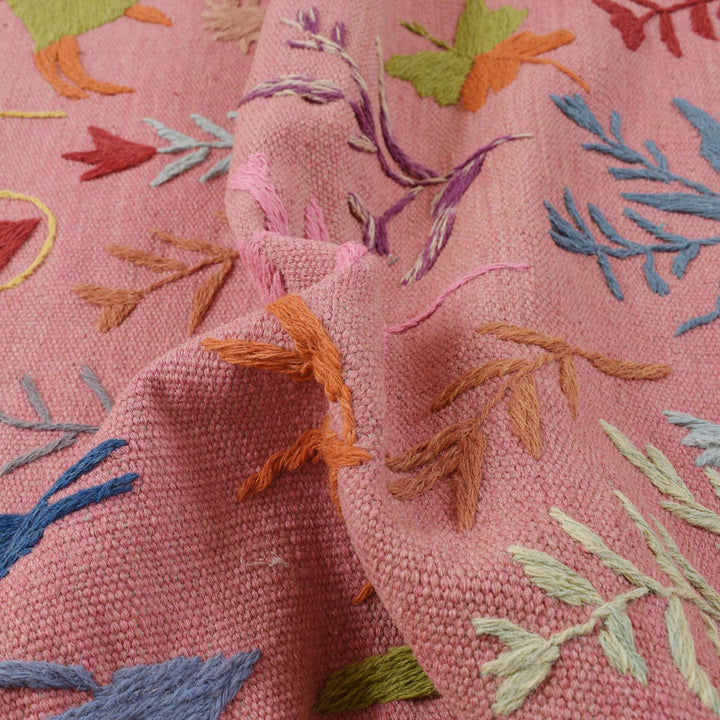 Pink Color Embroidery Flat Weave Kilim 3' 9" x 5' 10" - No. AL98913