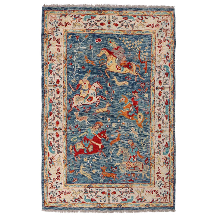 Handmade Picture Area Rug 4' 0" x 6' 1" - No. AL77210