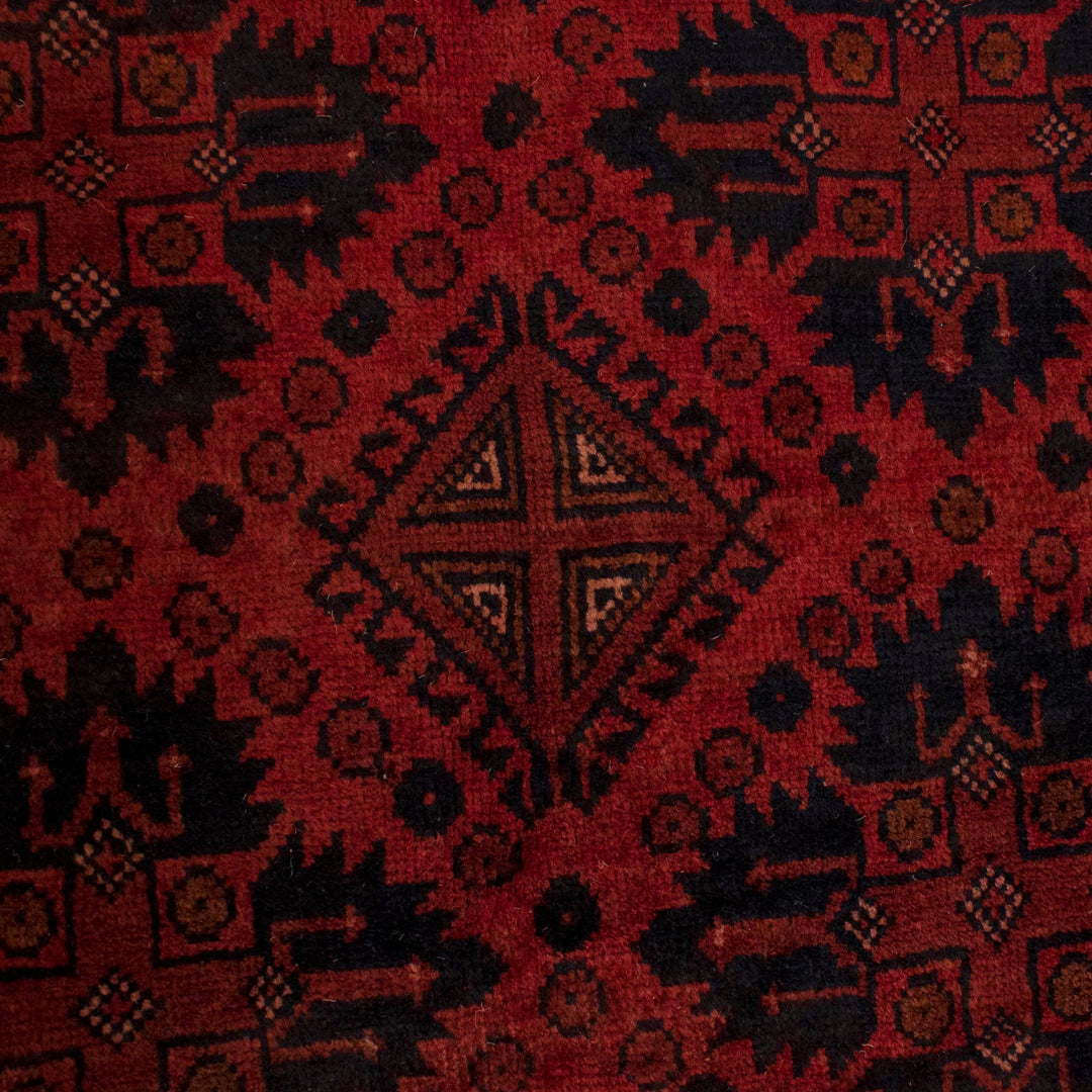 Red Afghan Khal Mohammadi Rug 6' 7" x 9' 10" Hand-Knotted border