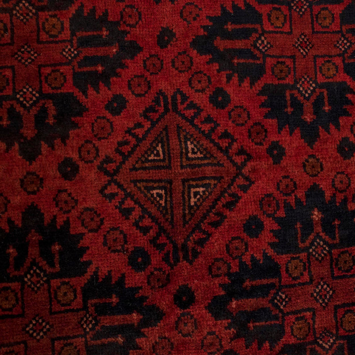 Red Afghan Khal Mohammadi Rug 6' 7" x 9' 10" Hand-Knotted border