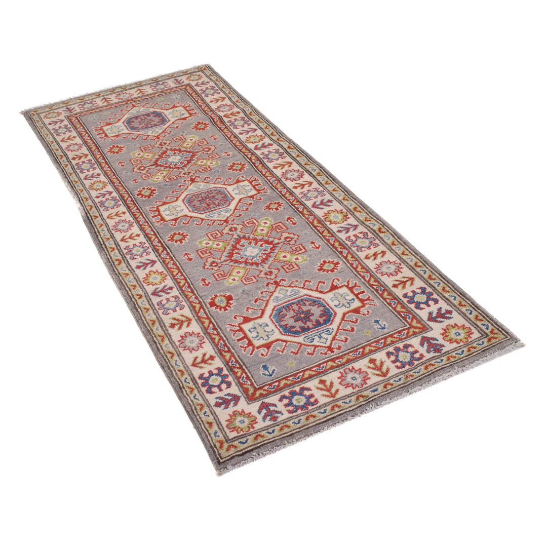 Gray Afghan Kazak Rug 2' 6" x 6' 7" Hand-Knotted view