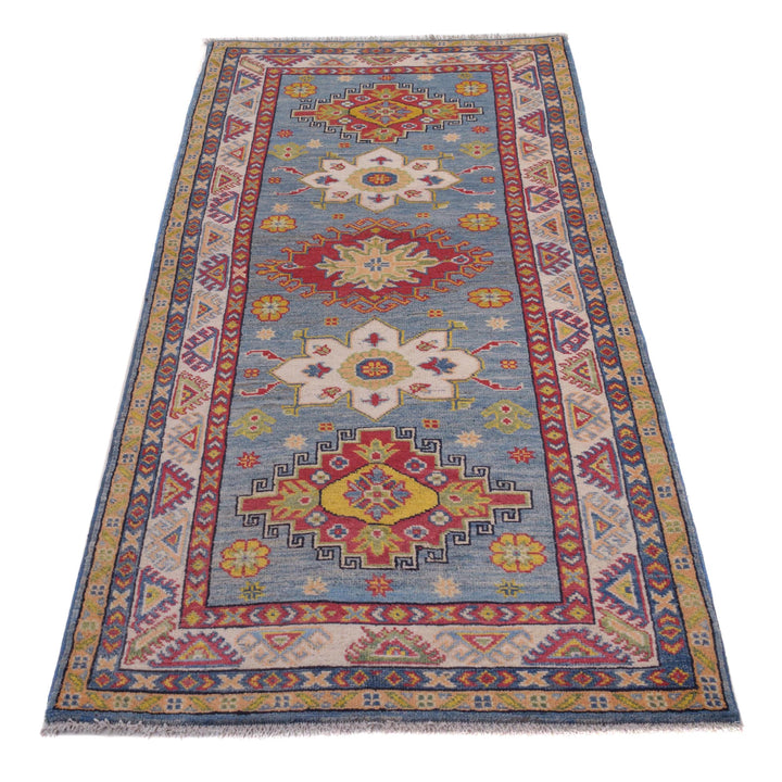 Blue Afghan Kazak Rug 2' 9" x 6' 9" Hand-Knotted detail
