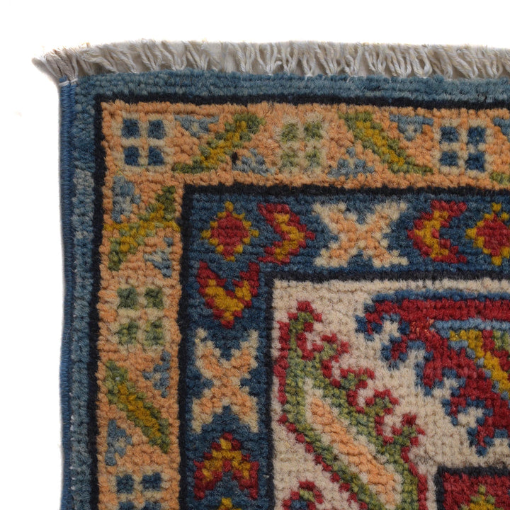 Blue Afghan Kazak Rug 2' 9" x 6' 9" Hand-Knotted pattern