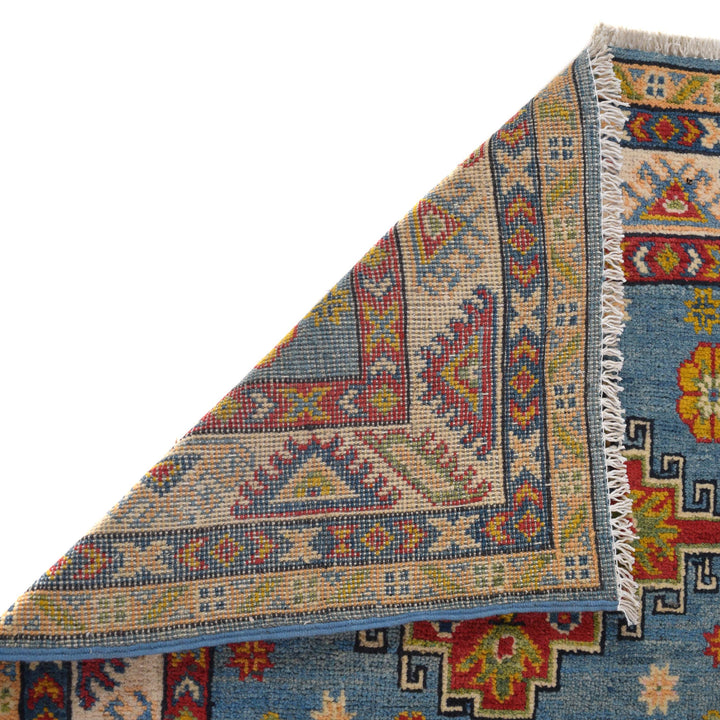 Blue Afghan Kazak Rug 2' 9" x 6' 9" Hand-Knotted field