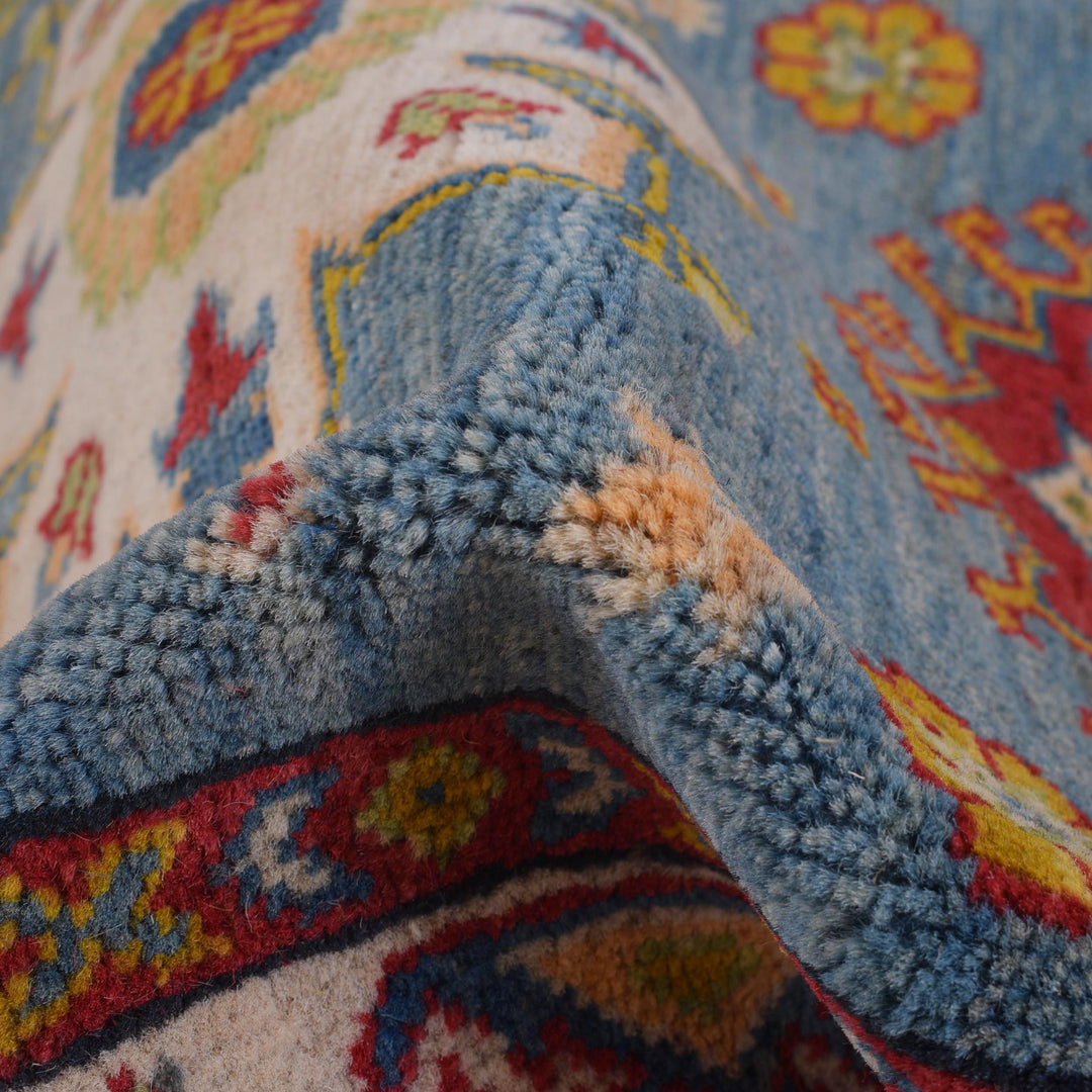 Blue Afghan Kazak Rug 2' 9" x 6' 9" Hand-Knotted reverse